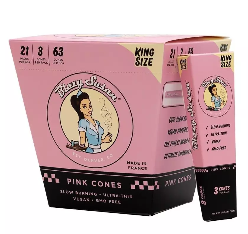 Blazy Susan Pink Pre-Rolled Cones King Size - Full Case - 63 Cones